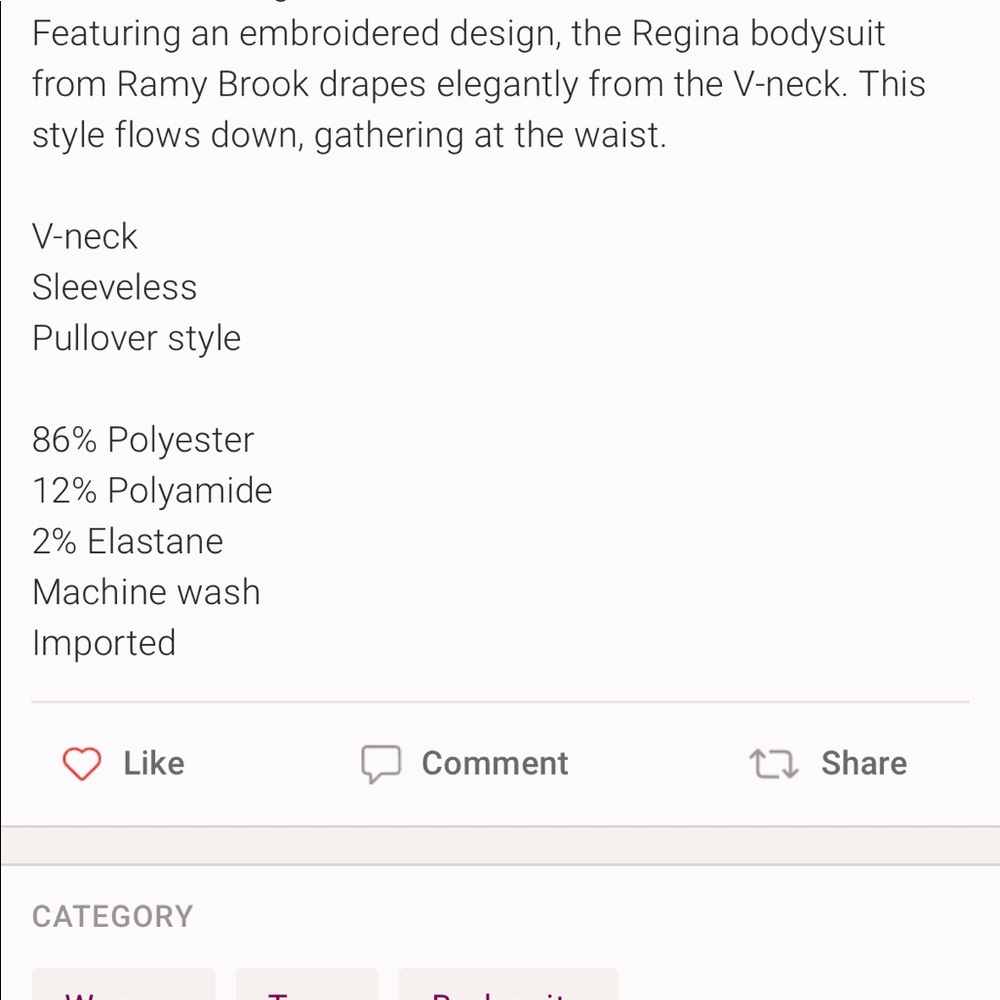 Ramy Brook Black Regina Velvet Embossed Burnout Cap Sleeve V-Neck Bodysuit Small - Picture 10 of 10